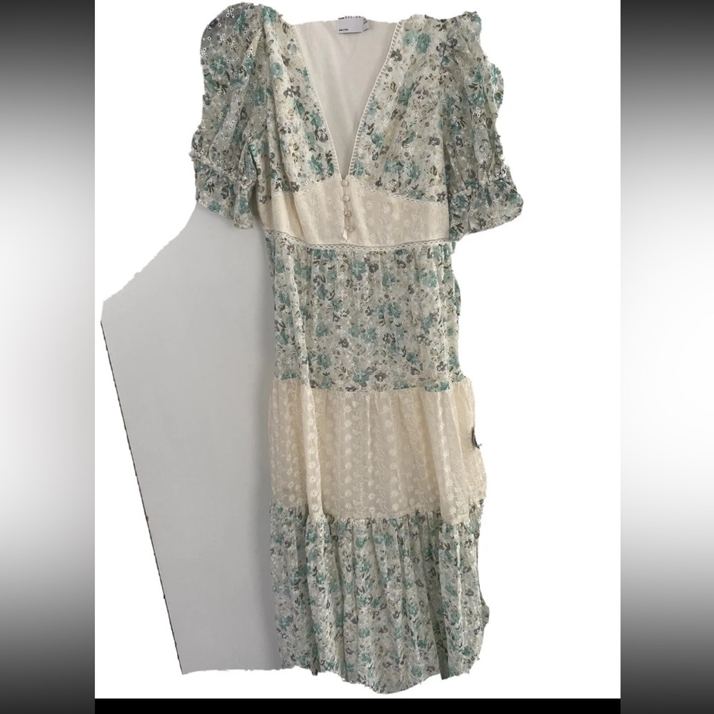 Asos Design Eyelet Tiered Midi Tea Dress In Mixed Ditsy Print size 8